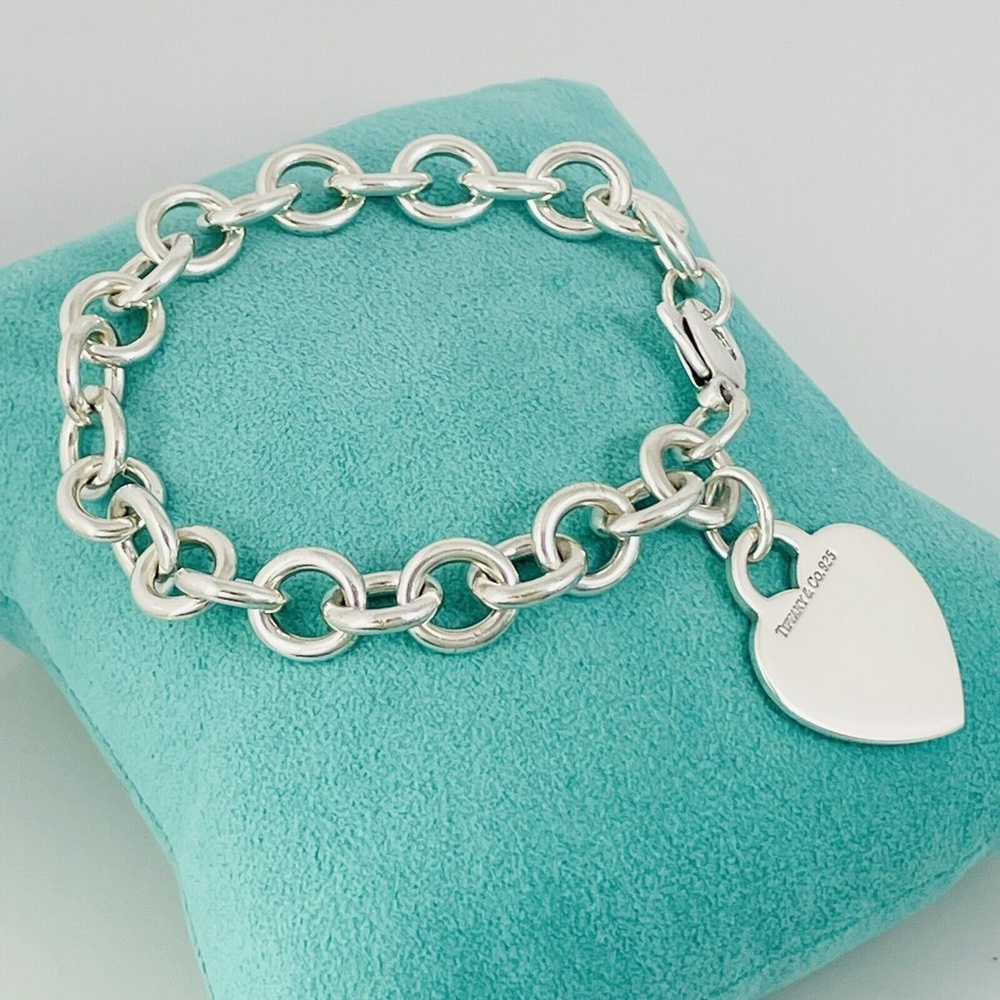 7.5" Tiffany & Co Heart Tag Charm Bracelet Blank in Sterling Silver